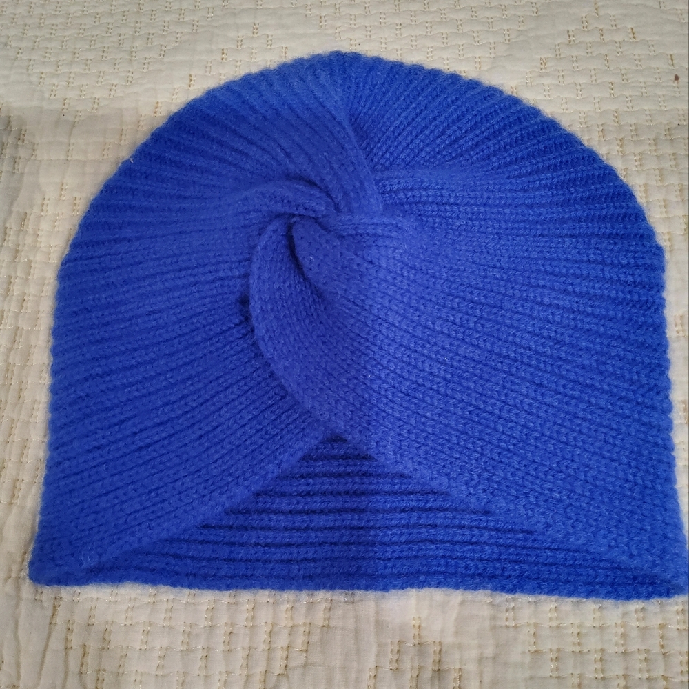 Amicale Blue 100% Cashmere Knit Turban Hat